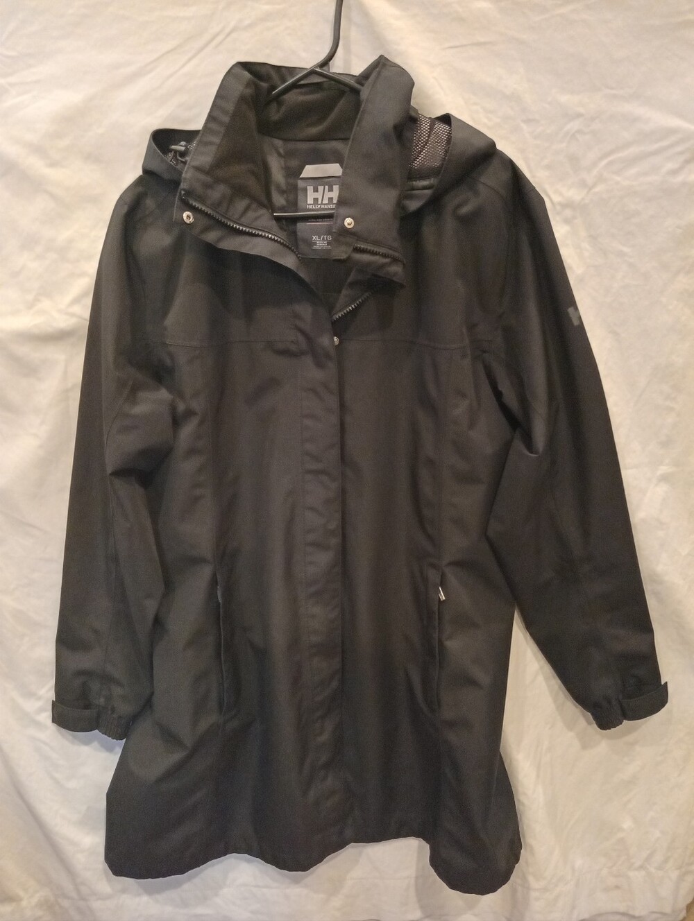 Helly Hansen Black Aden Long Rain Coat Waterproof Jacket Size XL